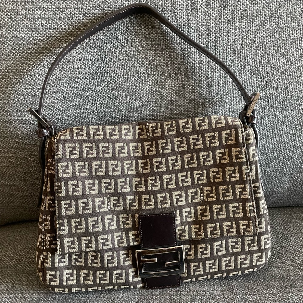 SOLD Fendi Vintage Mamma Baguette Zucca Shoulder Bag - Brown.
